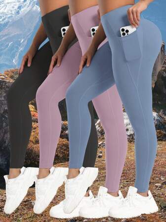 Summer Workout 3pcs/Set Women's Outdoor Sports Pockets Leggings