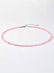 Collar de cuentas de piedras naturales elegante, collar hecho a mano con cuentas de cuarzo rosa y cuarzo de fresa, joyería de energía curativa y equilibrante de colores para mujeres