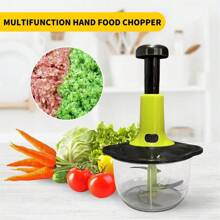 1 Pc Manual Hand Crank Vegetable Chopper With Blade Guard, 50.72 Oz Capacity, Stainless Steel, For Chopping Vegetables, Mincing Garlic, Cutting Meat, Easy To Clean, Suitable For Home Kitchen