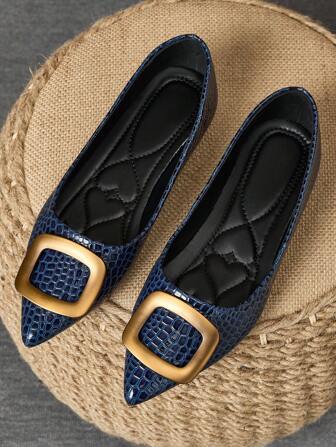 WHDXY 女士时尚方形扣复古绿色平底乐福鞋，柔软尖头舒适工作一脚蹬平底鞋，优雅女士皮革软底鞋