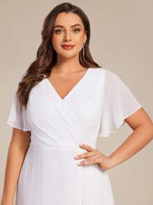 EVERPRETTY Plus Chiffon Ruched Bust Thigh Slit Spring Party Dress Wedding Dress For Bride Bridal Shower Dress Little White Dress Engagement Party Dresses