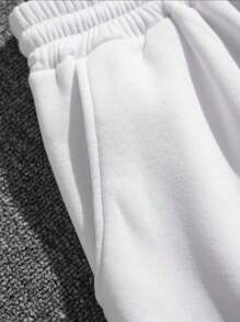 Men's Casual Simple Daily Drawstring Waist Oblique Pocket Design Outgoing Fashion Drawstring Shorts - White - View 4