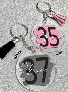 个性化亚克力流苏钥匙扣 | 年龄和姓名 | 礼物 | 周年纪念 | 生日/纪念日 | 适合赠送给老师、朋友、家人、婚礼、派对等场合。这款个性化亚克力钥匙扣是情人节、周年纪念日和婚礼的完美礼物。材质：不锈钢，颜色：彩色，风格：可爱、俏皮、趣味、卡哇伊、千禧风、时尚、男女皆宜 - 彩色 - 查看 3
