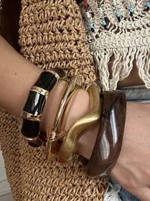 Boho Coffee Asymmetric Acrylic Resin Chunky Bangles For Women On Hand Goth Geometric Metal Charm Bracelets Couple Jewelry Gift, Ladies' Daily Party Accessories, Fashionable Jewelry, Best Friend Gifts