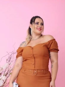 PLUS SIZE BEGALINE CROPPED BLOUSE PLUS SIZE 46 To 52 - Telha - View 3