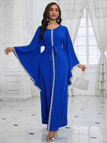 Fashionable Elegant Loose Modest Kaftan Jalabiya Arabic Robe For Women - Blue - View 1