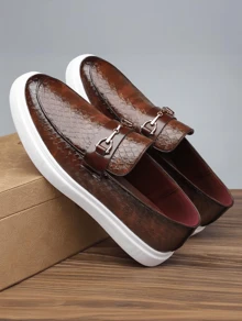 [Fast Arrival] Plus Size Men'S Retro Vintage Style Shoe Cover Loafers, Comfortable And Non-Slip Casual Rubber Sole Walking Shoes, Men'S Shoes - 棕色 - 查看 3