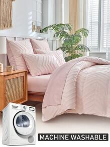 Juego de ropa de cama de 2/3 piezas con diseño a rayas de onda rosa, de fibra de peluche, estilo bohemio sencillo y elegante, compuesto por 1 edredón + 1/2 fundas de almohada, apto para todas las estaciones