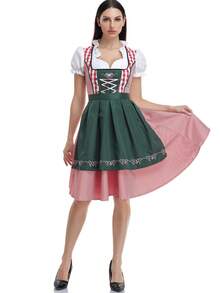 Bavarian Oktoberfest Dirndl Dress, Traditional German Beer Maid Costume, Cosplay Outfit, European Maid Uniform For Festival, Women, Halloween - Multicolor - View 5