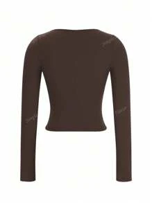 Women's Y2K Sexy Slim-Fit Lace Trim Deep U-Neck Long Sleeve Top
