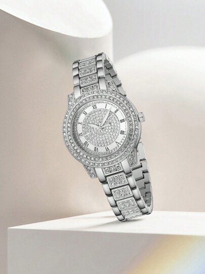 1pc Silvery Horloge able Luxurious Elegante Roman Digital Scale Dial Quartz Clothing Matching Giving Her Holiday view 3