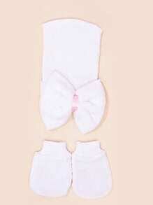 1 Set 0-3M Newborn Infant Bow Decor Hospital Hat + Anti-Scratch Mittens, Soft, Comfortable, Suitable For Baby Casual Knitted Hat - 1Set - View 13