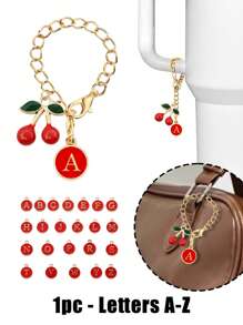 新款樱桃字母吊坠配饰，首字母A-Z，杯子名称铭牌草帽首字母手柄个性吊坠30&40盎司鼓形水杯手柄识别字母吊坠链，时尚樱桃吊坠，时尚包包吊坠，可自由搭配，情人节礼物送给朋友、亲戚、母亲 - 彩色 - 查看 1