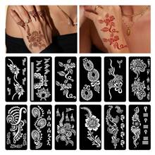 12 pièces Designs modernes Fleurs Mehndi Icône Motif Tatouage temporaire Body Art Autocollants, Tatouage main, Tatouage bras, Tatouage pied