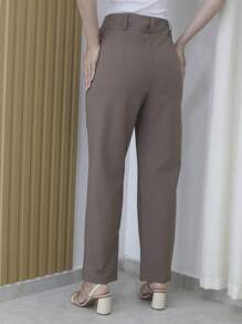 Women's Refreshing Plain Tailored Trousers With Button - Maxma 6631 - Marrón Chocolate - Ver 4
