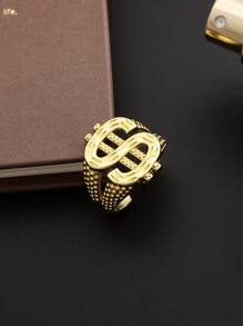 1pc Personalized Dollar Sign Design Ring For Men And Women, Adjustable Size, Perfect For Daily Wear - Gold - View 2