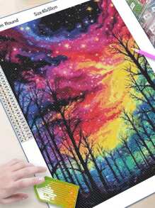 Pintura de diamantes redonda completa, paisaje de bosque de nubes colorido, árbol con diamantes incrustados, juego de manualidades de fantasía, decoración de pared, regalo para cumpleaños, graduación, arte de diamantes - Multicolor - Ver 1