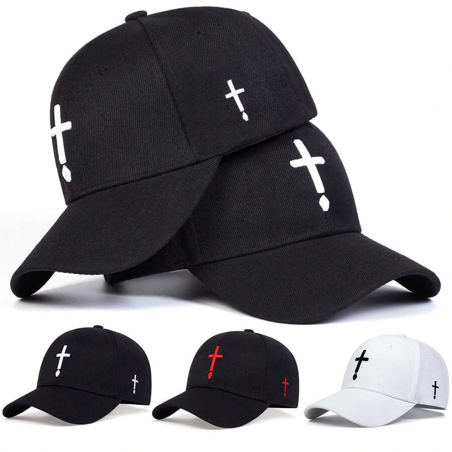 1 pieza Gorra de béisbol para hombres con diseño de Cruz de gota de agua, sombrero deportivo ajustable para exteriores, diseño de cruz, protección UV, adecuado para primavera, otoño, viajes, fiesta de playa - Multicolor - Ver 1