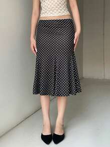 Women's Half Skirt Polka Dot Half Midi Black Skirt - 黑色 - 查看 1