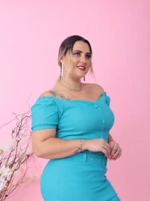 PLUS SIZE BEGALINE CROPPED BLOUSE PLUS SIZE 46 To 52 - Azul Tifany - View 6