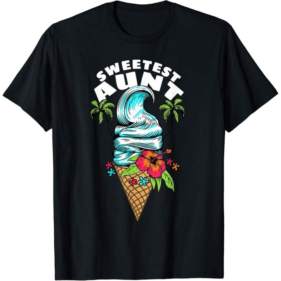 Cute Sweetest Aunt Funny Saying Auntie Gift Unisex T-Shirt - 黑色 - 查看 1