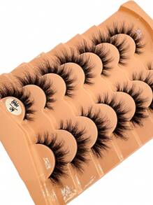 HBZGTLAD 7 对自然蓬松假睫毛，猫眼睫毛纤细睫毛延长，看起来像加长的卷曲猫眼，仿貂皮 3D 蓬松俄罗斯胶带，适合日常佩戴和派对 - 黑色 - 查看 2