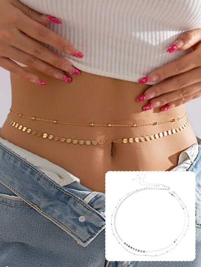 2 pièces/set Nouvelle arrivée Chaîne de taille perlée à double couche pour femmes, collier chaîne métallique sexy et élégant, style européen et américain, été