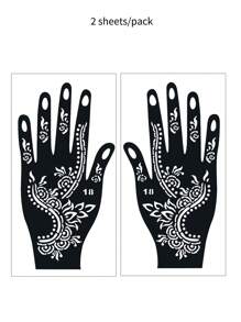 2 fogli di stencil all'henné, con disegni di luna, stelle e motivi a pois, stencil per tatuaggi temporanei per mani e piedi, modelli di mehndi con motivi traforati per il body painting delle donne, adatti per matrimoni e festival - Multicolore - Visualizzare 15
