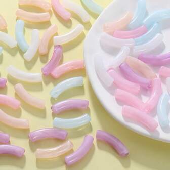 50pcs Minimalist Colorful Bent Tube Beads, DIY Jewelry Accessories For Necklace, Earrings, Bracelet
