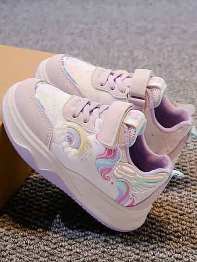 1 Pair Of Children's Autumn New Fashionable Girls' Sports Shoes With Leather Surface For Girls' Sports Shoes