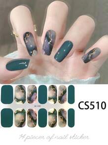 14pcs Self-Adhesive Nail Polish Strips, Marble Pattern Full Wrap Nail Art Stickers, Hot Stamping Stripes Marble Nail Art, Waterproof And Long-Lasting Easy To Use, Suitable For Ladies Women, Party Casual Scene Nails Nail Supplies - Follow Your Heart - View 24