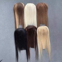 Toppers de cabelo para mulheres, topper de cabelo com capa 3D com franja, grampo de cabelo com cabelo ralo, toppers fofos de 10 polegadas, peças de cabelo para mulheres, grampo em franja (loiro misto ombré com raiz escura para loiro)