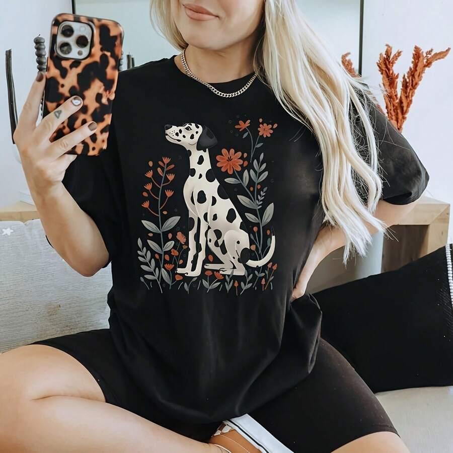 Dalmatian  Dalmatian Gifts Cute Dalmatian Mom  Floral Dog T Dog Lover Gift Dog Mama Cottage Core Clothes Botanical - Black - View 1
