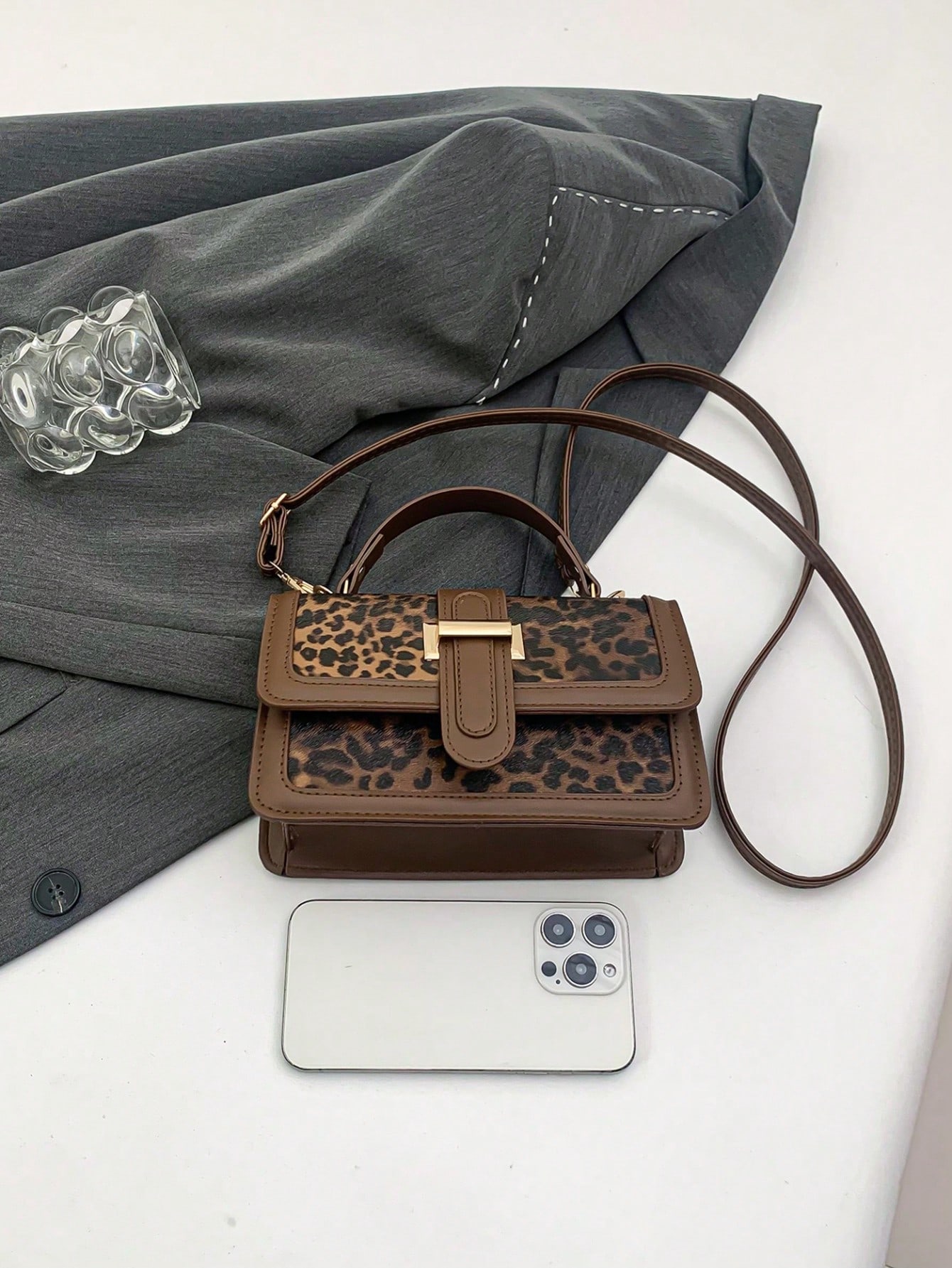 حقيبة يد مربعة صغيرة بطبعة نمر عتيقة، حقيبة كاجوال...