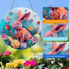 1 件复活节兔子亚克力墙标 - 圆形门挂饰，带有花朵和鸡蛋设计 - 户外复活节花环装饰、最佳复活节礼物、复活节饰品、节日装饰品 - 亞克力-圓 - 查看 10