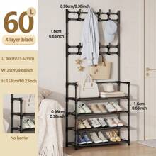 1 个多功能鞋帽架，带 8 个挂钩，容量大，可存放鞋子、靴子、衣服、帽子、包包，整理日常杂物，节省空间 - 黑色 - 查看 8