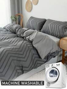 Set de funda nórdica de 2/3 piezas con rayas onduladas de poliéster con textura, conjunto de ropa de cama estilo bohemio apto para todas las estaciones (1 funda nórdica + 1/2 fundas de almohada)