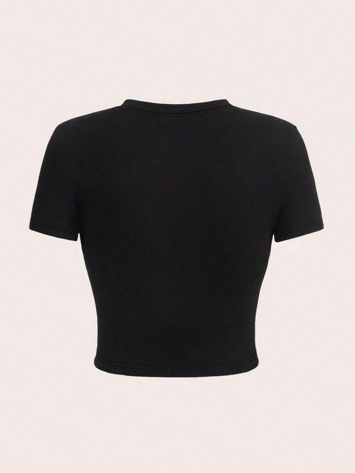 Graphic Printed Cropped T-Shirt, Y2K Spring And Summer Short