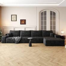 LUCKHAO 135" Cloud Sectional Couch With L-Shape Chaise,Modern Modular Sofa With Deep Seat, Upholstered Couches For Living Room Bedroom,No Assembly Required, Black(Plush Corduroy Fabric) - Ghế dài quay mặt phải + 3 chỗ ngồi (Màu đen) - Xem 3