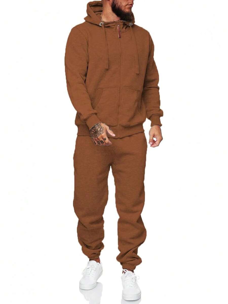 Sweatsuits For Men 2 Piece Sets Men's Tracksuit Set Leisure Suits Sweat Jackets Athletic Jogging Suits Casual Outfits - Cà phê nâu - Xem 1