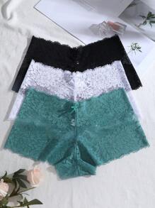 3pcs/Set Solid Color Bow Floral Lace Bikini Panties, Sexy & Romantic Women's Underwear - Multicolor - View 2