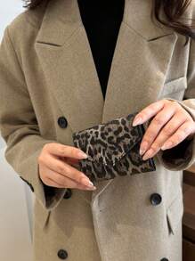 محفظة ثلاثية الطي بتصميم متكامل ذات فتحات متعددة للبطاقات مطبوع عليها نمط الفهد البري، محفظة، محفظة صغيرة - الأسود - مشاهدة 5