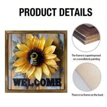 1 st. Rustiek Welkomstbord Met Gele Bloemen En Bijen - Houten Frame, Multifunctionele Seizoensdecoratie, Gemakkelijk Op Te Hangen Huisdecoratie, Lentedecoratie, Paasdecoratie, De Beste Cadeaukeuze Voor Vrienden