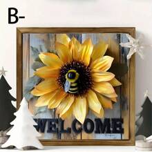 1 st. Rustiek Welkomstbord Met Gele Bloemen En Bijen - Houten Frame, Multifunctionele Seizoensdecoratie, Gemakkelijk Op Te Hangen Huisdecoratie, Lentedecoratie, Paasdecoratie, De Beste Cadeaukeuze Voor Vrienden