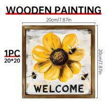 1 st. Rustiek Welkomstbord Met Gele Bloemen En Bijen - Houten Frame, Multifunctionele Seizoensdecoratie, Gemakkelijk Op Te Hangen Huisdecoratie, Lentedecoratie, Paasdecoratie, De Beste Cadeaukeuze Voor Vrienden