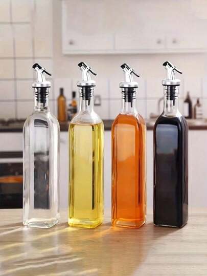 1 pieza Botella de vidrio para aceite de uso doméstico, botella dispensadora de aceite de oliva o salsa de soja, recipiente para vinagre, frasco para almacenar condimentos de cocina, recipiente de almacenamiento de cocina, dispensador de aceite, apto para cocinar, hornear, ensaladas, a la parrilla y utensilios de cocina, accesorios de cocina