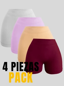 (4 Pcs/Set) Women's High Waist Seamless Ice Silk Panties, Breathable And Elastic Safety Shorts, Anti-Light And Lifting - 紫紅色 - 查看 1