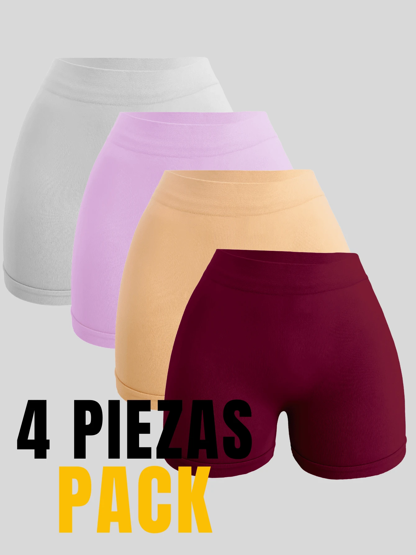 (4 Pcs/Set) Women's High Waist Seamless Ice Silk Panties, Breathable And Elastic Safety Shorts, Anti-Light And Lifting - 紫紅色 - 查看 1