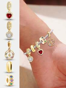 1pc 925 Sterling Silver Minimalist Shiny Spacer Bead, Suitable For Women's Bracelet/Bangle DIY Jewelry Making And Daily Outfit Matching, Also Suitable As Accessory For Girls' School Projects And Study - Gold - View 3