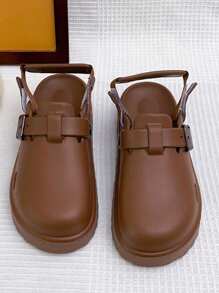 Women's Round Toe Buckle Flat Non-Slip Wear-Resistant Slip-On Casual Hollow Shoes, Run Small By Half Size - Brown - View 4